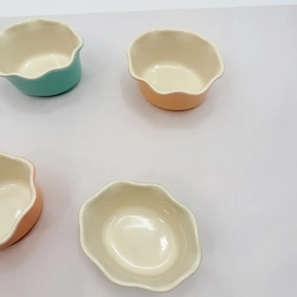 Grestel 4 PC Colorful Stoneware Ruffled Ramekin Dishes Portugal 4.5x 3.75 x 2.5